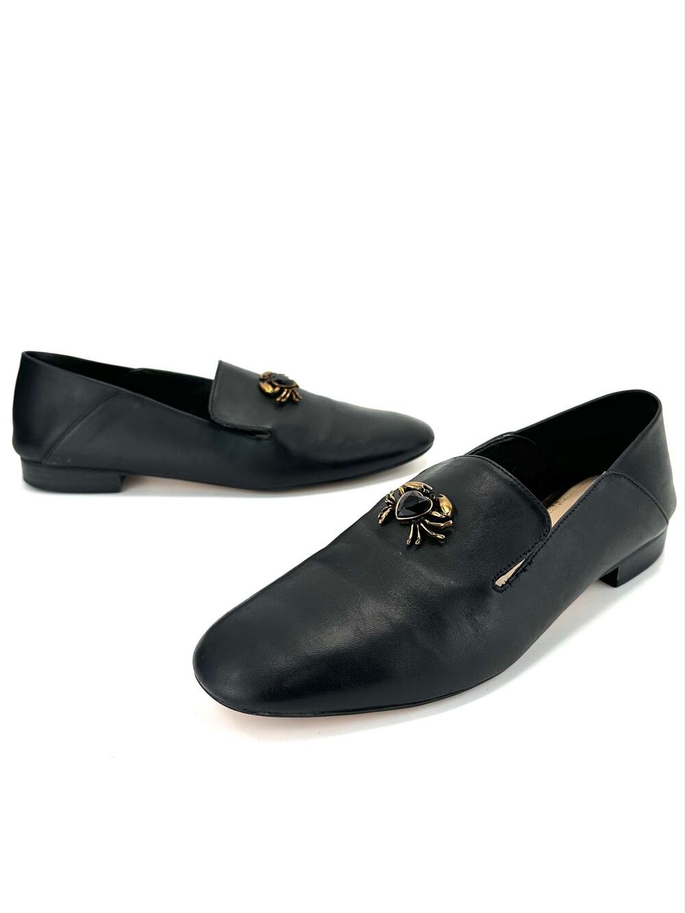 Zara Woman Jeweled Crab Flats/Loafers Sz 6.5/37 Black Leather Versatile Foldable